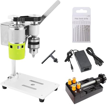 Mini Trapano a colonna da banco Piccolo trapano a colonna da banco Alta precisione 7 velocità Basso rumore Dimensioni compatte Trapano da tavolo per artigianato Creazione di gioielli fai da te
