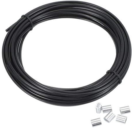 PATIKIL Cable De Acero De 3 mm, 33 Pies Cable De Acero Inoxidable 304 Recubierto De Vinilo Negro Con 20 Piezas De Manguitos De Crimpado M3 Para Colgar Luces Cuerdas Para Enrejado, Negro