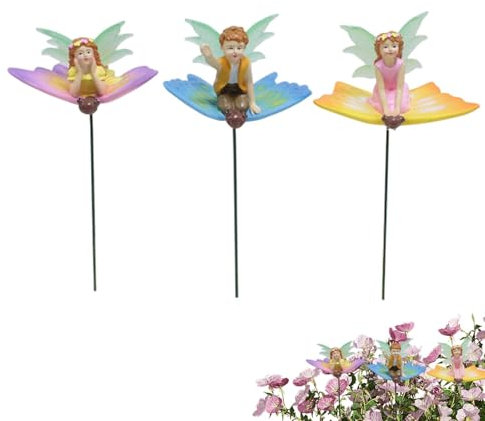 Decorazione di statue di giardini fata, decorazioni per stagni da giardino a farfalla - 3x Flower Fairy su Butterfly Garden Stakes,Tappo da pavimento Dreamy Ornament Pathway Figure primaverili Propti