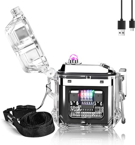 KIMIGO Accendino Elettrico, Accendino Ricaricabile Via USB, accendino a Scintilla con Indicatore di Batteria LED, per Cucina Campeggio Candele Sigarette, Ideale Regalo Uomo