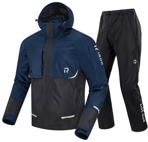 RIDEIRON Combinaison Moto Imperméable pour Hommes – Pantalon et Veste Imperméables, 15.000 mm Étanchéité, Respirant, Réfléchissant, Léger et Compact, Protection Idéale pour Moto et Vélo