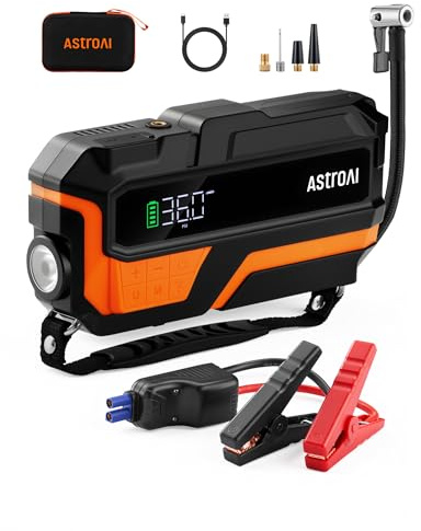 AstroAI M10 150PSI Car Battery Booster Jump Starter Tyre Inflator, Jump Starter Power Pack with Air Compressor, for 12V Vehicles (8L Petrol/6L Diesel), Intuitive LED Screen, Full Accessory Kit