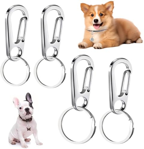 Dog Tag Clips - Stainless Steel 3.07 Inch | Bone Shape Dog ID Tag with Clasp for Small Medium Large Dogs, 4-Pieces | Quick Taģ Holder Clips for Outdoor Activities Hiking Travel Home Outgoing