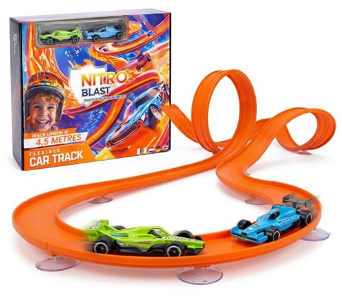 NITROBLAST© | Circuit Voiture Flexible | Cadeau Garcon 3 4 5 6 7 8 Ans | Jeu Fun| Jouet Compact| Idee Anniversaire Enfant Noel Saint Nicolas| Piste de Course F1 avec Ventouses | Compatible Hot Wheels