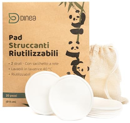 Dischetti Struccanti Lavabili in Bambù e Cotone - 20 Pad Riutilizzabili con Sacchetto in Rete - Panni Struccanti Lavabili per Viso e Occhi - Adatti a Tutti i Tipi di Pelle - DINEA