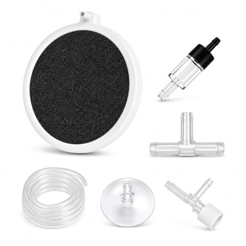 QTORCHE Diffuseur d’Air Aquarium, Pierre à Air avec Tuyau 2 m, Kit 6 Pièces