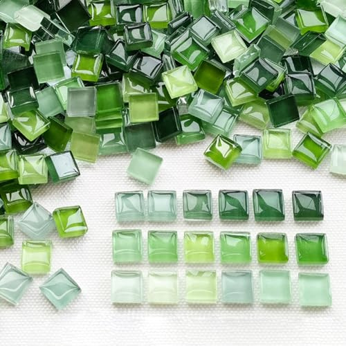 1 kg mosaikstenar för pyssel, kvadratiska glas mosaikstenar 1 x 1 cm, 1 200 stycken mosaikplattor grön, kristallglas mosaikstenar mini mosaik stenar för gör-det-själv-vaser fotoram badrum kök