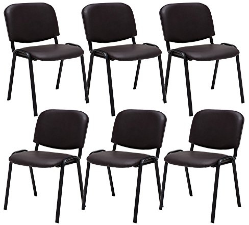 CLP Lot De 6 Chaises Visiteur Empilable Ken en Similicuir I Chaise De Récéption Confortable avec Dossier Pieds en Métal Robustes, Couleur:Marron