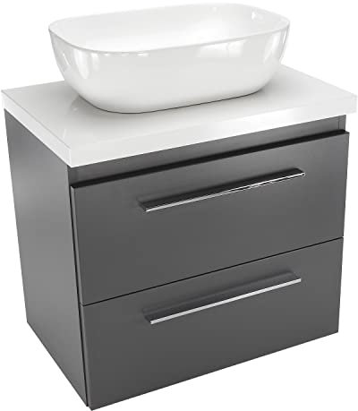 paplinskimoebel Lavabo avec meuble inférieur, 50 cm de large, meuble de lavabo avec tiroirs, armoire de salle de bain suspendue – Graphite avec lavabo à poser