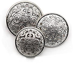 5 Pcs Hollow Metal Button Black Sliver Gold Buttons Round Decorative Button for Clothes Sewing Accessories (White Nickle, 23mm)