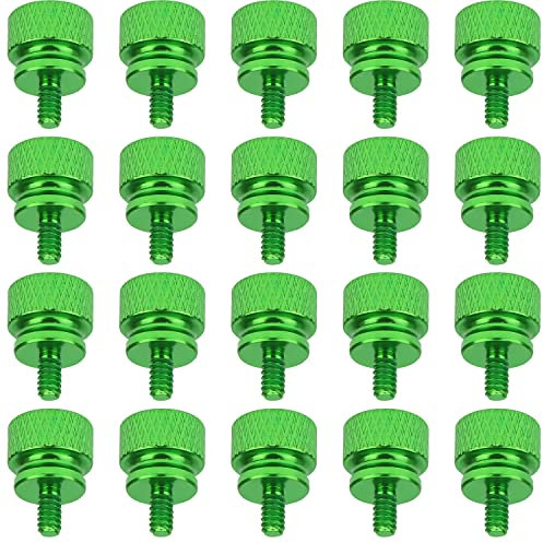 HELIFOUNER 20 Pieces 6-32 Thread, Green Color Anodized Aluminum Computer Case Thumbscrews, Thumb Screws for Computer Case/Cover/Power Supply/Hard Drives