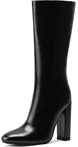 Bviennic Damen Ohne Verschluss Mode Lack Knee Reitstiefel Blockabsatz Abend Warm Pointed Toe Kleid Hohe Stiefel Schwarz Gr 35 Eu
