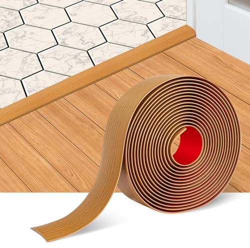 Floor Transition Strip Self Adhesive Floor Cover Strips Laminate 3 Wide Vinyl Flat Divider Transitions Elegant Wood Grain Design (7.6cm, 10Ft, Light Brown)