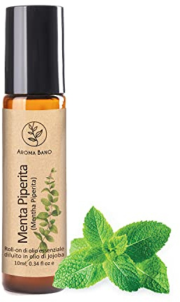 Roll-On Aceite Esencial de Menta Piperita 10ml con Aceite de Jojoba – 100% Natural y Puro, Listo para Usar, Aceites Esenciales Naturales para Aromaterapia, Efecto Refrescante, Aceite Corporal y Facial