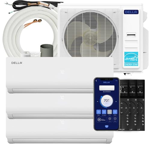 Della 35K BTU ODU Tri 3 Zone (12K 12K 12K BTU) 19 SEER2, 208-230V Cools Up to 1650 Sq.Ft, Works with Alexa and Wifi, Energy Efficient, Multi Zone Mini Split AC Pre-Charged Heat Pump, 16ft Kits