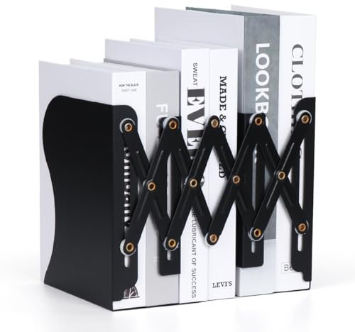 ALXBSONE Verstellbare Buchstützen Metall Anti-Rutsch Buchstütze für Bücher & CDs für Schreibtisch Bücherregal Büro(Schwarz)