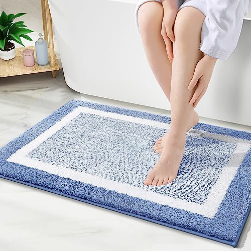 smiry rutschfeste Badezimmerteppich, Super Weich Saugfähig Badematte Waschbar Badteppich Flauschiger Duschvorleger für Badezimmer Mikrofaser Badvorleger Badematten- 40x60 cm, Blau
