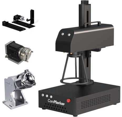 ComMarker Incisore Laser a Fibra, Macchina per Incisione Laser a Fibra B4 30W con 3 Rotanti, Palmare da Tavolo, Supporto per Taglio Laser LightBurn per Metallo, Acciaio Inossidabile, Gioielli