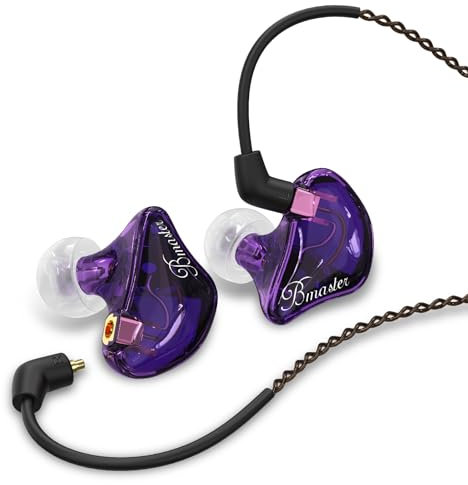 BASN Triple Driver in Ear Monitors Bmaster in-Ear Headphones with Silver-Plated MMCX Cable Ideal Earphones for Musicians Sound Engineers and DJs (Violet)
