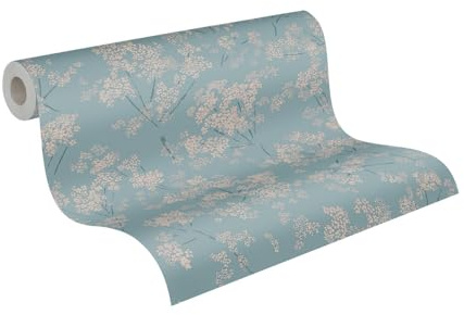 A.S. Création Blomtapet blå beige turkos – väggtapet 395485 – högkvalitativ fibertapet för olika bostadsutrymmen – 10,05 m x 0,53 m – Made in Germany