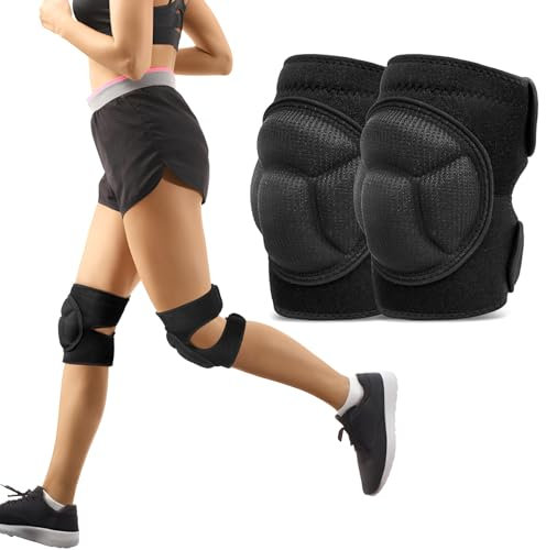 Libershine Knieschoner Volleyball 20mm Dicker Schwamm Knieschützer Schwarz Absturz Kniestütze Stretch Kniebandage für Tanzen Basketball Laufen Sport (1 Paar)