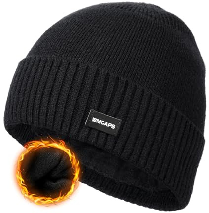 Wmcaps Winter Men Women Fleece Lined Beanie Knitted Hats, Soft Thermal Stocking Skull Caps for Cold Weather, Fashion Headwear for Outdoor (Black)
