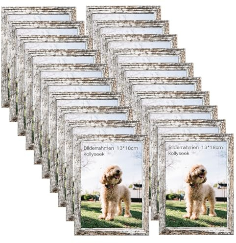 kollyseek 20 Pack 13x18cm MDF Picture Frames 5x7in Wooden Display Photo Frame with Acrylic Glass and White Mount Desktop/Wall Mounting Decorative Poster Frame (White)