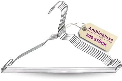 Ambideluxe 500 grucce in filo di argento, grucce per pantaloni, in metallo con rivestimento in zinco e polvere di alta qualità, salvaspazio e durevole, per armadio, guardaroba e lavanderia