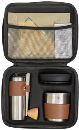 Caffettiera da campeggio, kit per macinazione caffè, set da viaggio, macinino manuale multifunzionale, borsa portatile per il trasporto, escursionismo spiaggia uso domestico, 8,66 x 7,2 x 4,92
