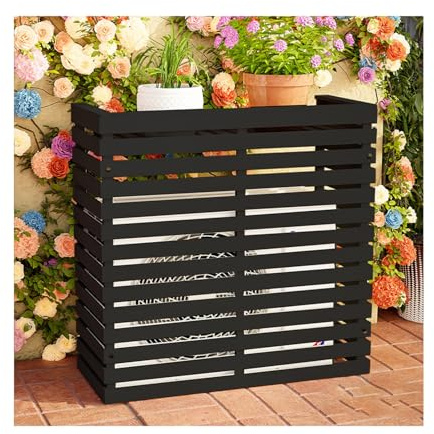 HBOOMOEM Air Conditioner Fence，Lattice Wooden Air Conditioner Frame ，Wooden Air Conditioner Cover Carbonized，Weatherproof Shutters Central，Freestanding Enclosure For Outside Units.(Black,105*45*95CM)