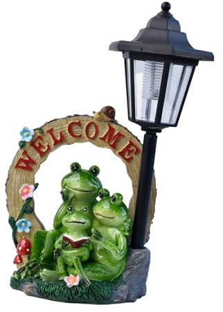 Stgfyxgs Statua di Rana da Giardino Alimentata Ad Energia Solare, Lampada Impermeabile, Statuetta Fatta a Mano, Illuminazione Decorativa per Aiuole, E