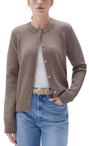 SUUKSESS Women Chunky Cashmere Blend Cardigan Sweaters 2025 Trendy Fall Fashion Button Up Long Sleeve Knit Outfits(Camel M)