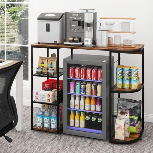 PUNCIA Mini Fridge Cabinet with Storage Coffee Bar Cabinet with Mini Refrigerator Space Beverage Wine Fridge Stand Organizer Microwave Oven Stand Rack for Home Dorm