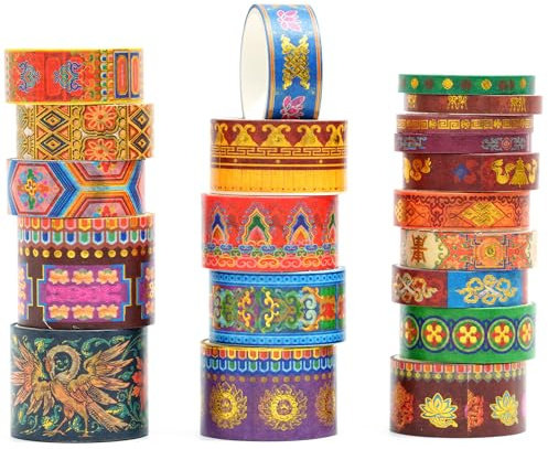 Songdao 20 rullar kinesisk stil Washi Tape set dekorativa maskeringstejp guldfolie tejp färgglada för konst, gör-det-själv-hantverk, dagbok, planerare, scrapbook, förpackning (31 Crimson Glow Majesty)