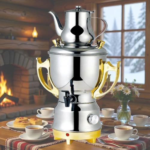 Bollitore russo in acciaio inox, samovar elettrico turco persiano arabo con teiera a 2 strati, funzioni integrate di protezione anti-scottatura e surriscaldamento, per caffè, tè, cereali