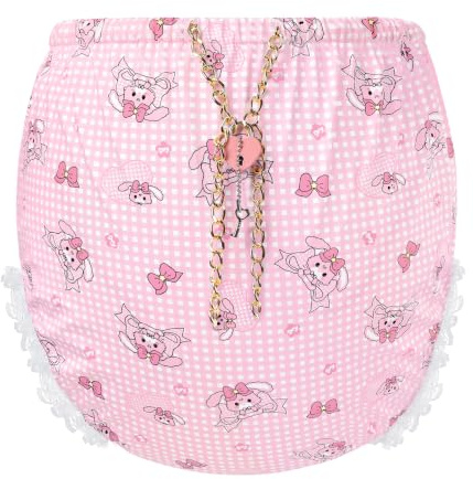 LittleForBig Silky Washable Reusable Waterproof Lockable Waistband Pull-On Bunnies & Bows Usagi Pattern Adult Diaper Cover Pink XL