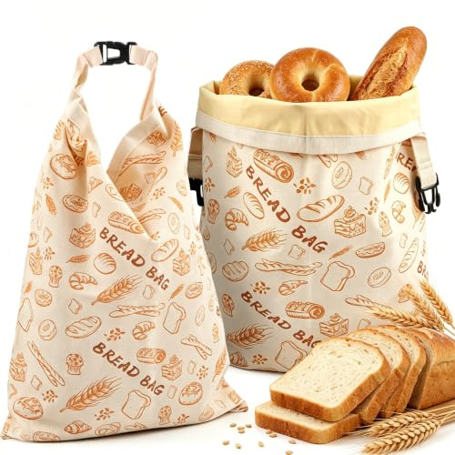 FIVAVA 2 sacchetti pane cera d'api con cerniera per mantenere il pane fresco, tela da panetteria traspirante rivestita di cera d'api naturale, riutilizzabile, contenitore da cucina per pane fresco