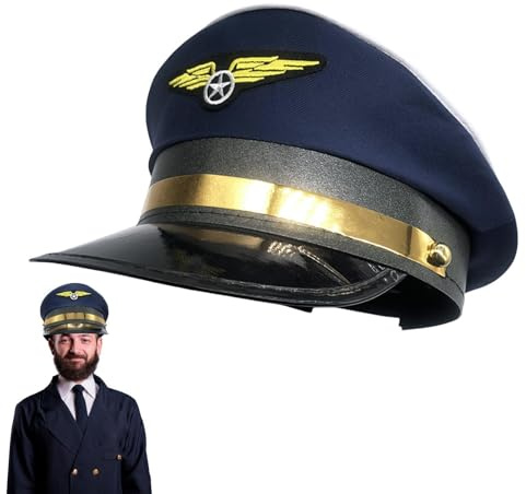 Genérico Gorro De Piloto Para Adultos, Gorro De Disfraz De Capitán, Gorra De Aviación Ajustable Con Bordada, De Aviador Para De Halloween, Regalo De Temática De Avión