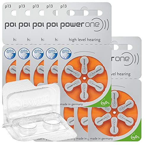 60x Varta Power One 13 Hörgerätebatterien 10x6er Blister PR48 Orange 24606 + Aufbewahrungsbox für 2 Hörgerätebatterien (10, 13, 312, 675), Batteriebox für 2 Knopfzellen bis 12 mm x 6 mm (Ø x H)