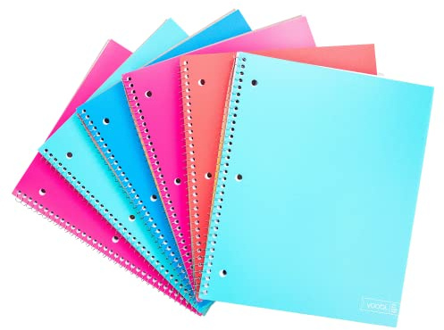 Yoobi College Ruled 8 x 10.5” Spiral Notebook Set – Bulk 6-Pack of 1 Subject Notebooks – Perfect Addition – 100 Perforated 3-Hole Punched Sheets, For School, Office & Home