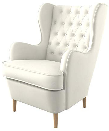 Furninero - Ohrensessel, Flügelstuhl, Flügel Sessel, tiefer gepolsterter, Chesterfield-Stil, gerundete Beine, Majestic Velvet Creme Stoff (Fleckenresistent/Licht zu reinigende), Ecru