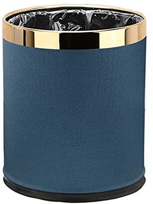 SXYLOB Luxury Metal Waste Bin 10L, Open Top Double Layer Trash Can Floor Standing with Faux Leather Covered - Waste basket Dust Bins for Kitchen Bathroom Hotel Office (Sky Blue)