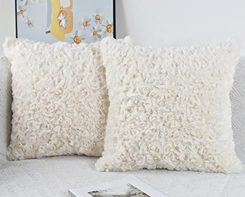 NIULAA Juego de 2 fundas de cojín de piel sintética de 50 x 50 cm, fundas de cojín decorativas color crema de 20 x 20 pulgadas, fundas de cojín decorativas de felpa suave y esponjosa para sofá y