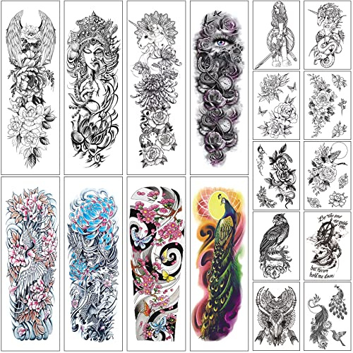 Aresvns waterproof full arm temporary tatttoos 8 sheets and 10 sheets black half arm fake tattoo stickers