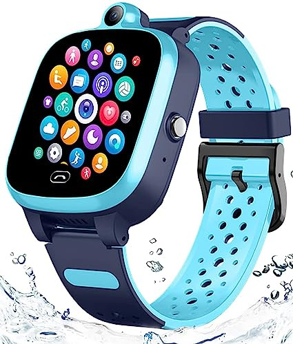TOPUSER 4G GPS Smart Watch for Kids Boys Girls Watches [Global Version] SOS Emergency Alarm Waterproof Smartwatch with Text Video Voice Call Phone Watch Tracker Real Time Tracking Age 3-12