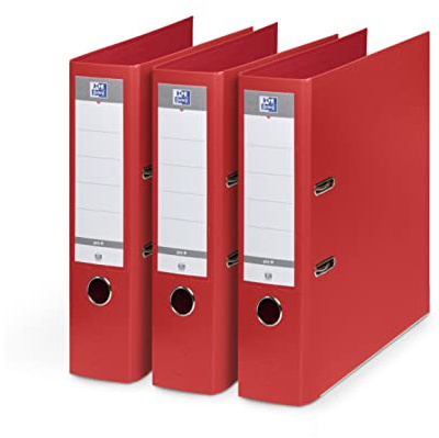 OXFORD Lot de 3 Classeurs à Levier Smart Pro+ A4XL Dos 80mm 2 Anneaux en D Couverture Polypro Rembordée Rouge