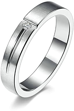 Ayoiow Anillos de hombre de acero inoxidable, plata anillos de mujer elegante anillo bandas con circonita cúbica