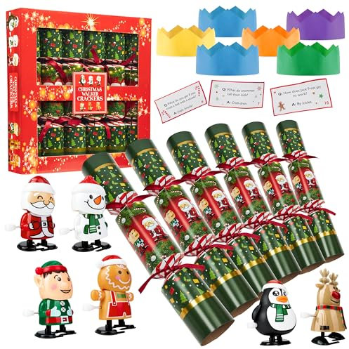 KreativeKraft Christmas Crackers con Sorpresa, Xmas Crackers Regali di Natale, Pacco da 6 (Giochi a Molla)