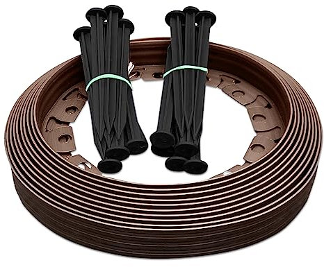 Transform Your Outdoor Space with 10m of Flexible Brown Garden Edging Border - Complete with 20 Securing Pegs for Perfect Flower Beds, Lawns, and Pavement Design (40mm High). Set by MYPURECORE
