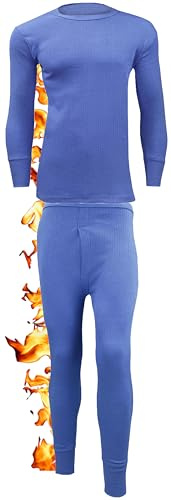 ZRWASKA® Mens Thermal Underwear Sets Long Sleeve Top, T-Shirt Vest & Long Johns Trousers, Tops & Bottoms, Warm Underlayer Winter Thermals Men Set Base Layer Blue, Size Small